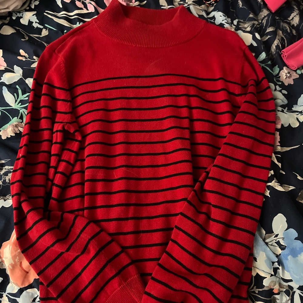 Red and Black Ralph Lauren Striped Sweater